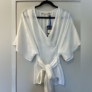 Chelsea & Violet White wrap tie waist blouse size L